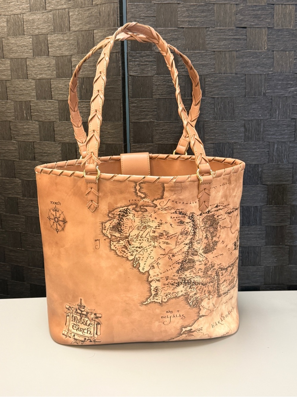 Her Universe Tan Braided-Handle Tote with Middle Earth Map Print
